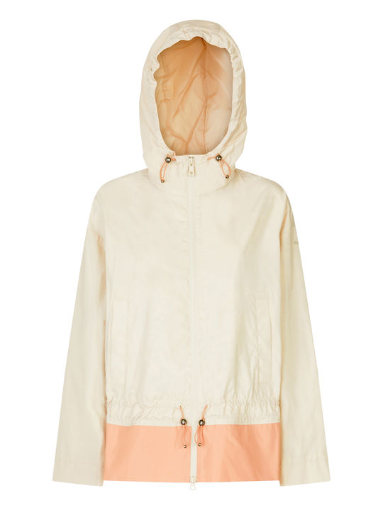 Geox Women's Short Lifestyle Jacket for Spring or Autumn with Hood Beige