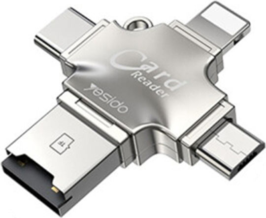 Yesido Gs13 Cititor de Carduri Lightning micro USB Tip-C pentru / /m/i/c/r/o/S/D/ / / / / Gri