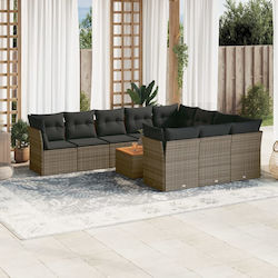 Outdoor Living Room Set with Pillows Grey 11pcs