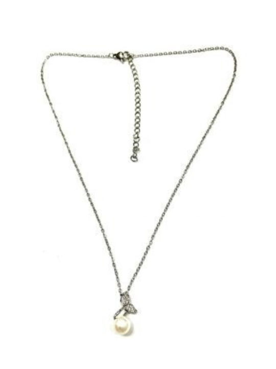 Kostibas 1013-895al, Halskette, Edelstahl, mit Perle, Silber