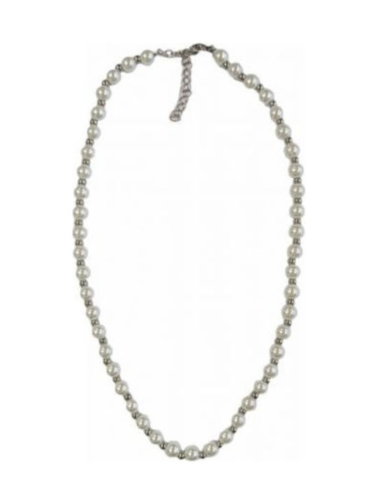 Kostibas 1013-709a6, Necklace, Steel, With Pearl, Silver