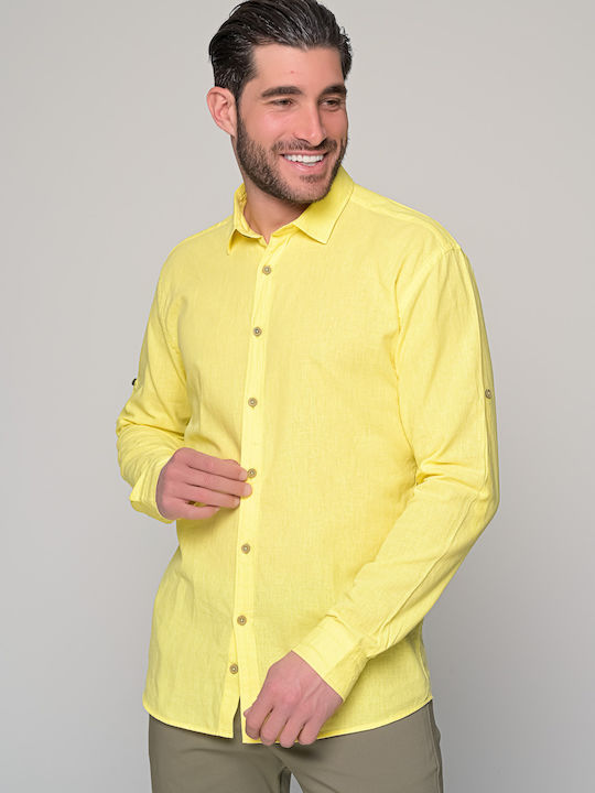 Ben Tailor Island Men's Shirt Long-sleeved Linen Polka Dot Yellow