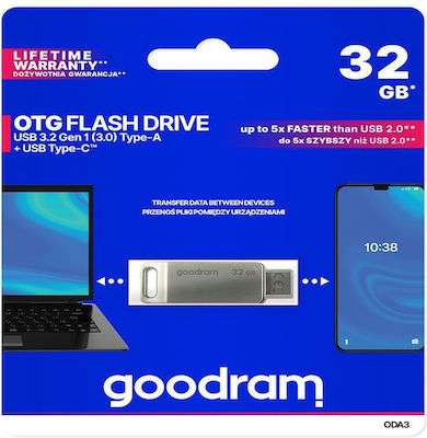 GoodRAM 32GB USB 3.2 Stick mit Verbindung USB-A & USB-C Gray