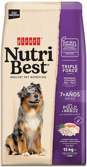Picart Nutribest 15kg Dry Food for Senior Dogs with Chicken and Rice
