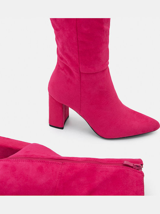 Suede Women's Ankle Boots with High Heel Fuchsia