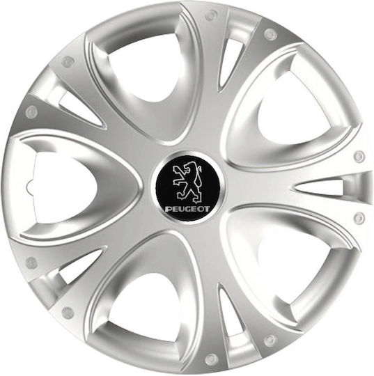 Versaco Car Hubcap Set Dynamic with Peugeot Emblem 13" 4pcs Silver