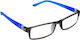 Lesebrille mit flexiblen elastischen Gelenken, Arme öffnen sich bis zu 180 Grad, Grau mit Blau +4,00