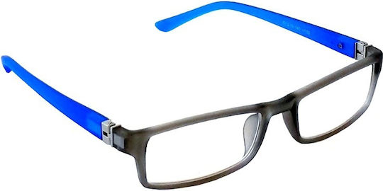 Unzerbrechliche Lesebrille mit flexiblen elastischen Gelenken, die die Bügel um 180 Grad öffnen, Grau mit Blau +2,75