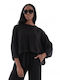 Deha Women's Summer Crop Top Linen with Batwing Sleeves Black