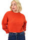 Potre Damen Langarm Crop Pullover Rollkragen Orange