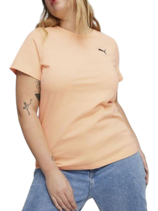 Puma Γυναικεία Καλοκαιρινή Μπλούζα Βαμβακερή Κοντομάνικη Πουά Πορτοκαλί
