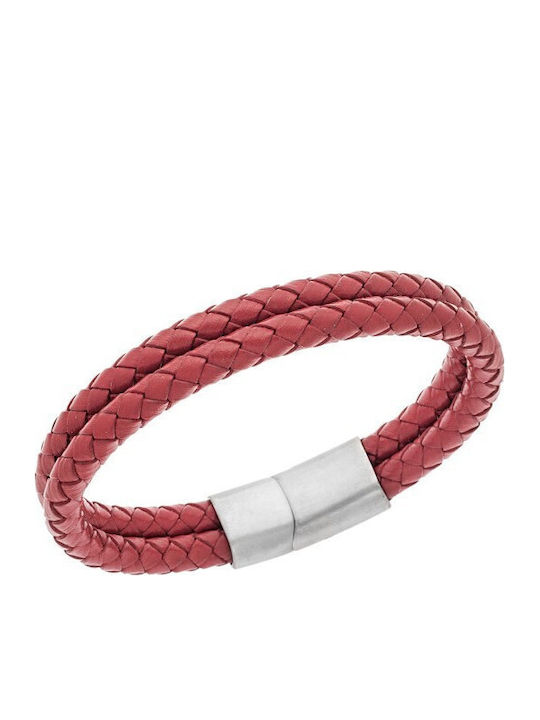 Βραχιόλι Senza Men's Steel Red Leather Strap Ss...
