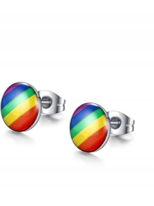 Lgbt Rainbow Round Steel Earrings Pl48h
