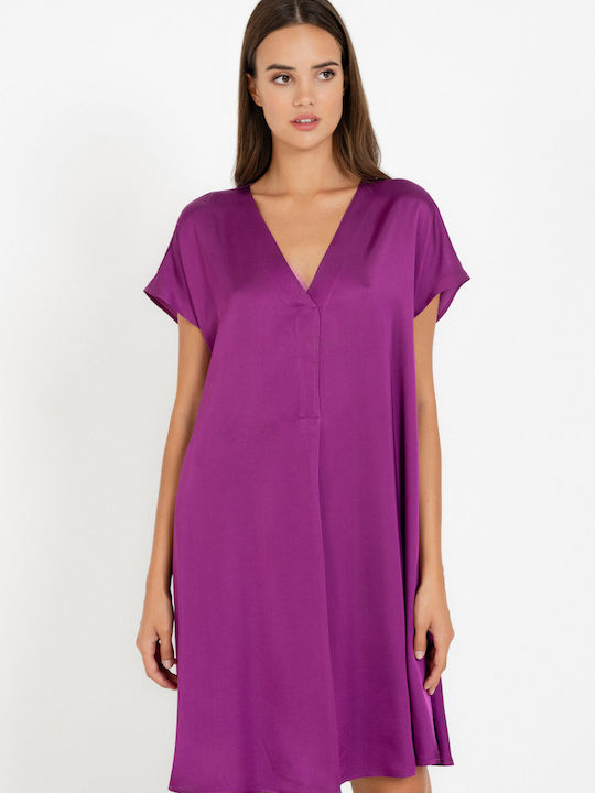 Sommer Mini Abend Damenkleid Satin Lila