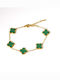 Chain Bracelet Cross 1.5mm 5 Crosses 13x13mm With Semiprecious Stone Gold Stainless Steel And Chain Extension Steel 180-210mm - Green