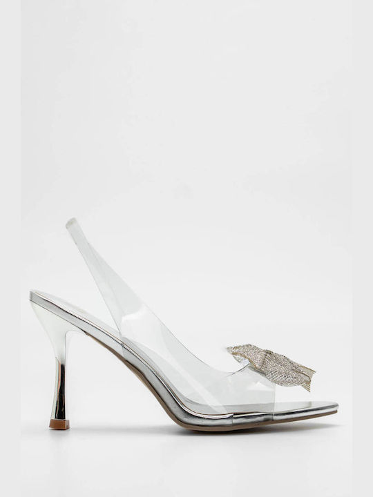 Luigi Piele sintetică Women's Sandals cu fereastră transparentă cu strasuri Argint with High Heel