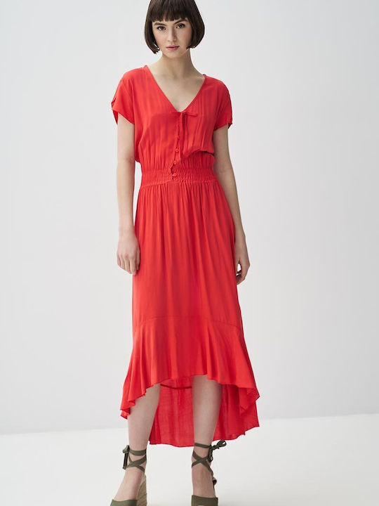 Anel Midi Φόρεμα με Βολάν Κόκκινο