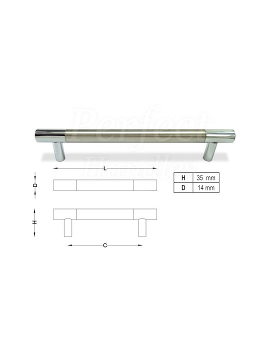 Perfect Handle Furniture made of Metallic & Zamak Nickel Matte-Chrome ICP-14006-128mm 1pcs