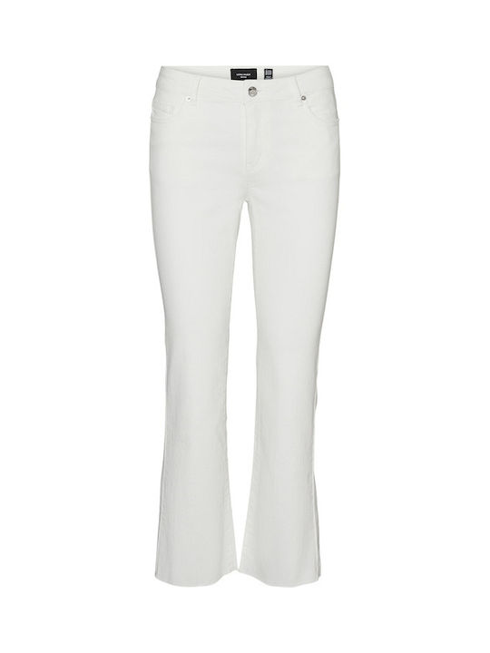 Vero Moda Γυναικείο Βαμβακερό Παντελόνι Καμπάνα σε Slim Εφαρμογή Λευκό