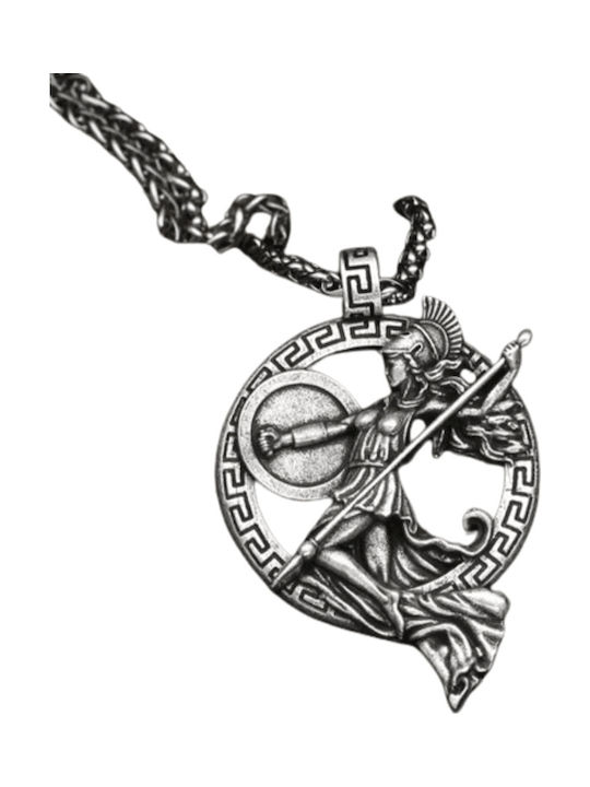 Pendant Necklace Goddess Athena of Greek Mythology in Silver Tone