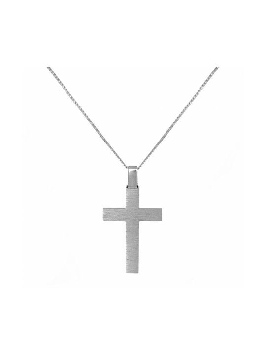 Baptismal Crosses with White Gold Matte Cross K18 Set with Chain 046984c 046984c Men's Gold 18 Karats