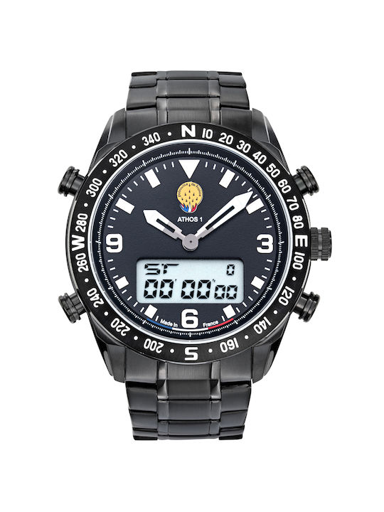 Patrouille De France Analog/Digital Watch Battery with Black / Black Metal Bracelet