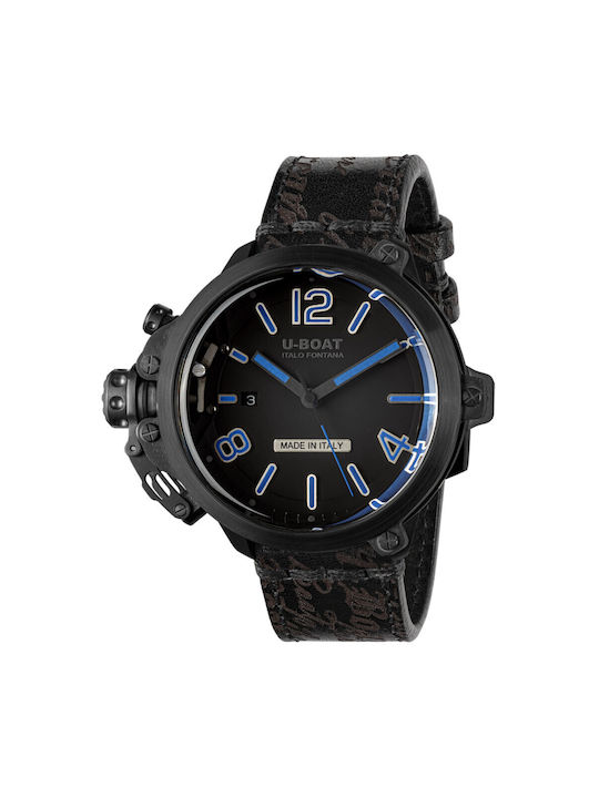 U-Boat Ανδρικό Ρολόι 50mm Αυτόματο με Μαύρο Δερμάτινο Λουράκι