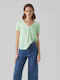 Vero Moda pentru Femei de Vară Bluză Mâneci scurte cu Decolteu în V Silt Green