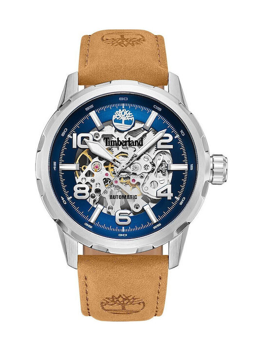 Timberland Ανδρικό Ρολόι 46mm Αυτόματο με Καφέ Δερμάτινο Λουράκι