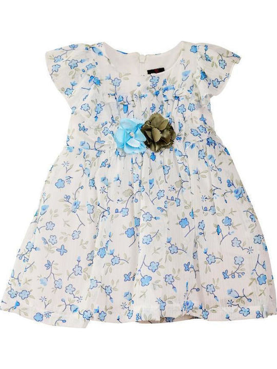 Mädchenkleid Blumen Set aus 2 mit Zubehör Weiß-Blau
