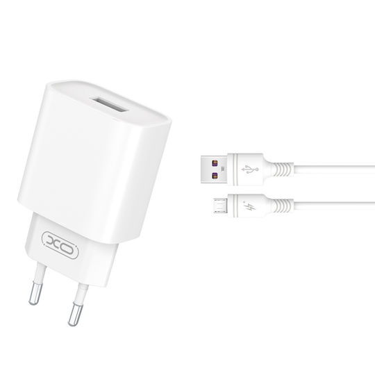 XO Φορτιστής με Θύρα USB-A και Καλώδιο micro USB 18W Quick Charge 3.0 Λευκός (CE02D)