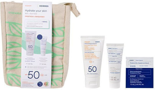 Korres Yoghurt Σετ με Αντηλιακό Προσώπου, Serum & Νεσεσέρ SPF50 3τμχ