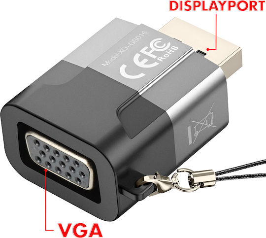 XO Μετατροπέας DisplayPort male σε VGA female Γκρι 1τμχ