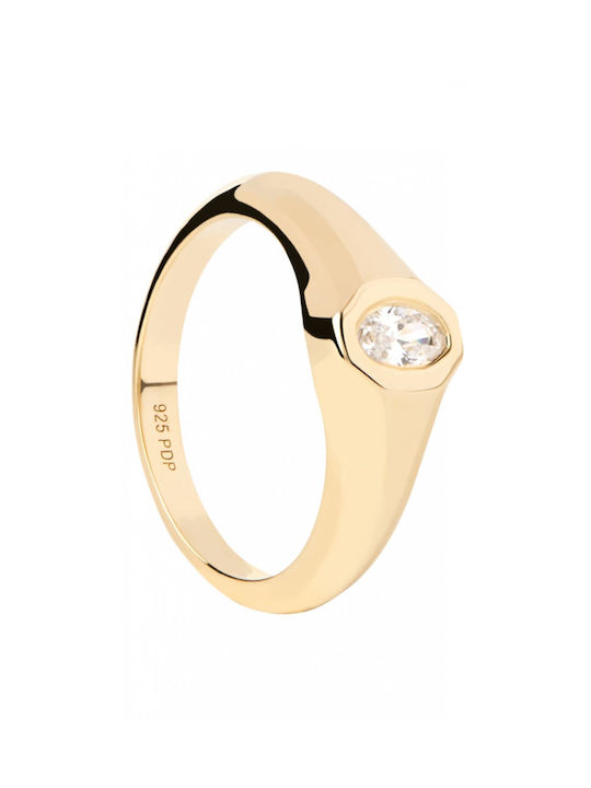 P D Paola Women's Gold Plated Silver Ring Stamp with Zircon