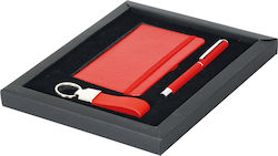 Gift Set with Notebook 9.5x14 Cm, Metal Pens and Metal Keychain Code Kuta - Red, O.E.M.