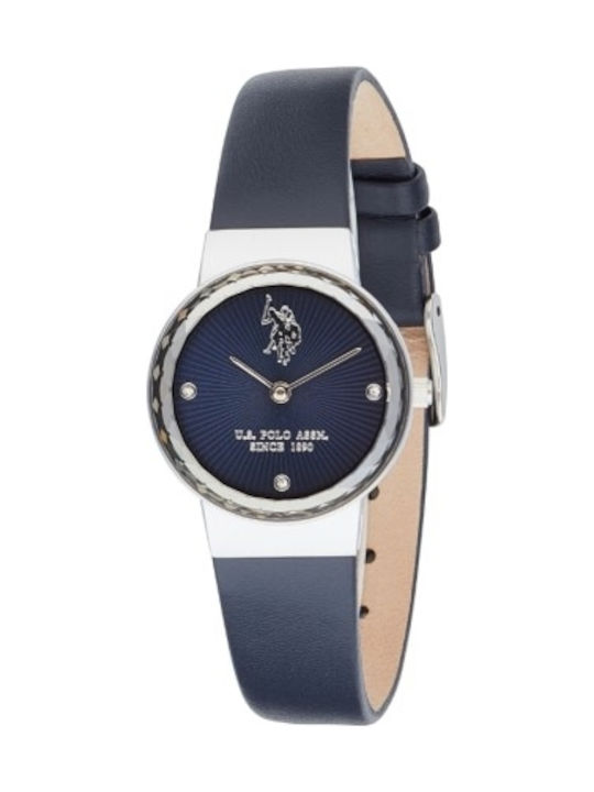 U.S. Polo Assn. Angelique Γυναικείο Ρολόι 26mm Μπαταρίας με Μπλε Δερμάτινο Λουράκι