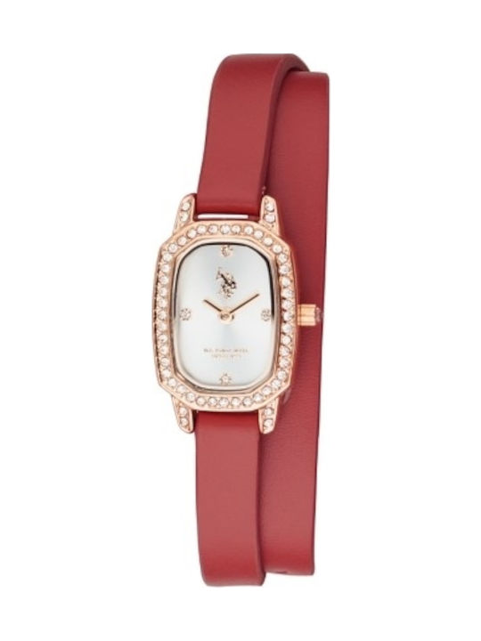 U.S. Polo Assn. Women's Watch with Red Leather Strap