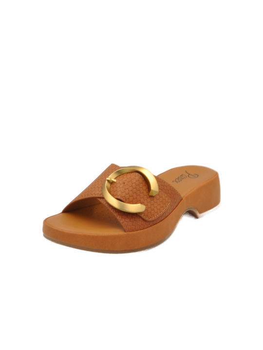 Parex Leather Women's Flat Sandals in Tabac Bro...