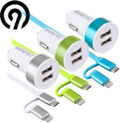 Ninetec Зарядно за кола с Портове 2xUSB-A и Кабел Lightning / Micro-USB
