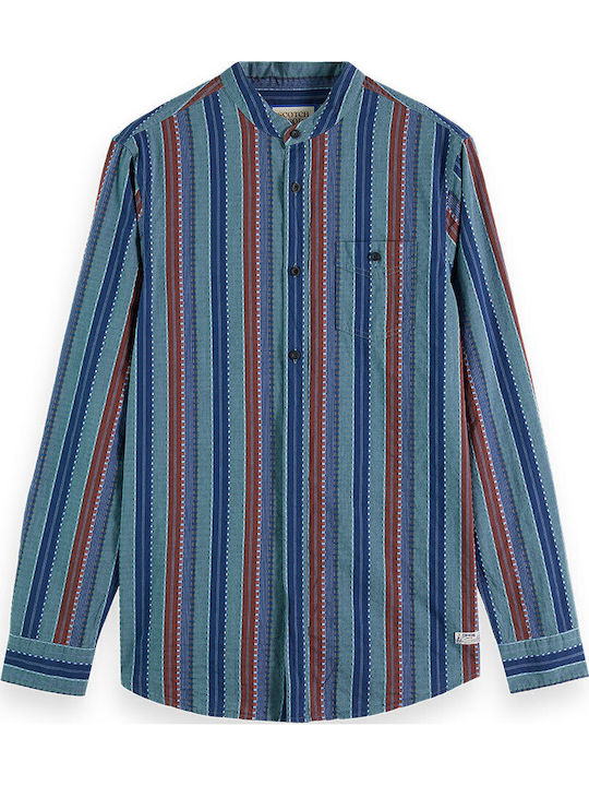 Stand Up Collar Dobby Stripe Women's Striped Long Sleeve Shirt