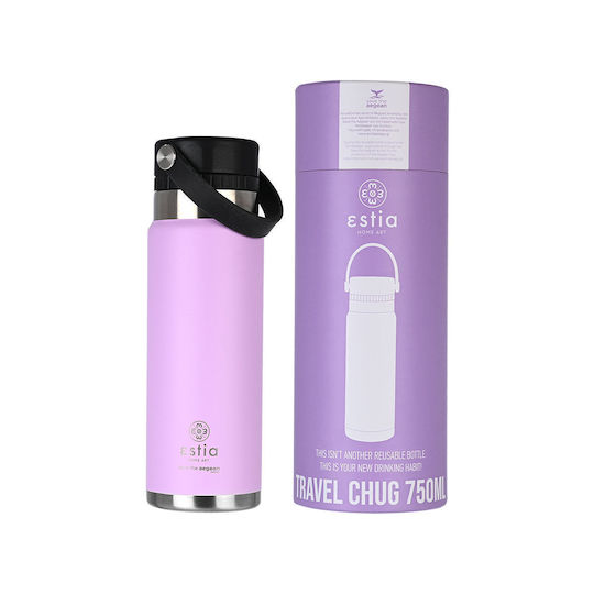 Estia Travel Chug Save the Aegean Recyclable Bottle Thermos Stainless Steel BPA Free 750ml Lavender Purple with Loop