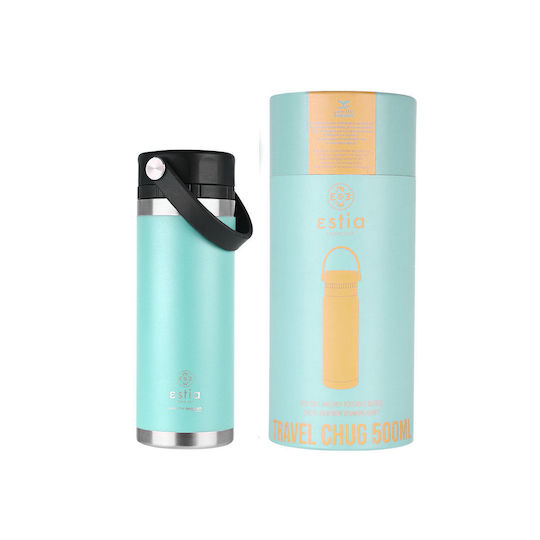 Estia Travel Chug Save the Aegean Recyclable Thermos Bottle Stainless Steel BPA Free 500ml Bermuda Green