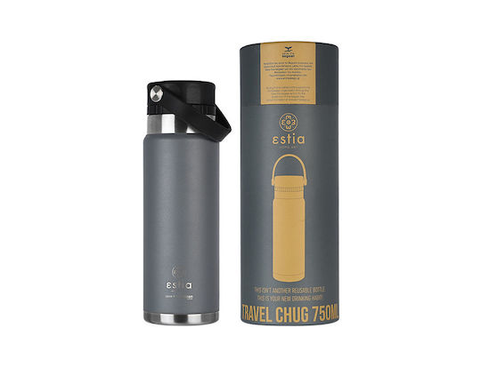 Estia Travel Chug Save the Aegean Bottle Thermos Stainless Steel 750ml Estia Travel Chug Save Aegean Fjord Grey with Loop