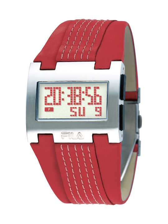 Fila Digital Watch Battery with Red Leather Strap
