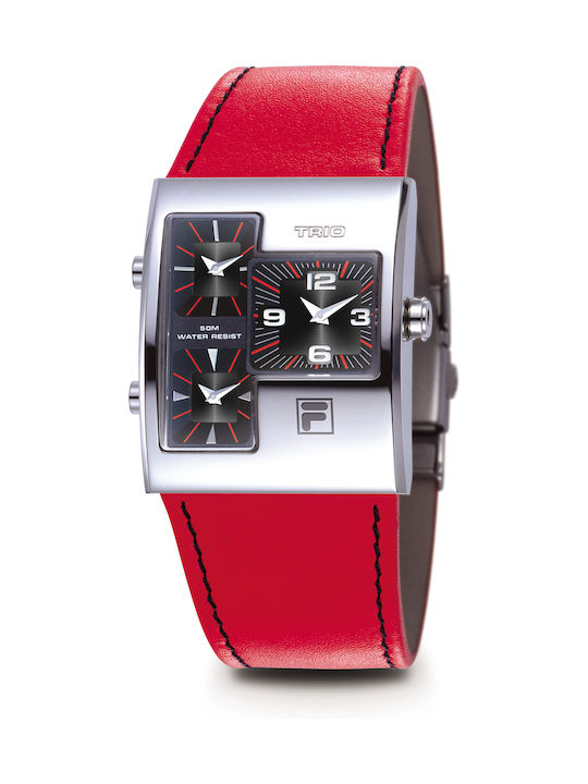 Fila Trio Watch Battery with Red Leather Strap