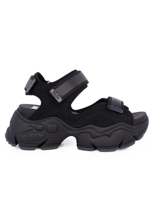 Buffalo Leder Damen Flache Sandalen in Schwarz Farbe