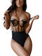 Lingerie Bodysuit with Mesh & Lace Black