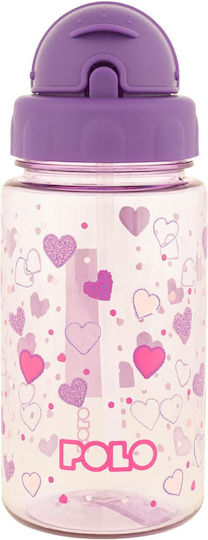 Polo Clean Hearts Kids Water Bottle Plastic with Straw 450ml