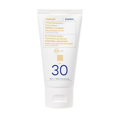 Crema de protecție solară pentru față cu culoare Korres Yoghurt SPF30 50ml.