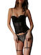 Shaya Lace Lingerie Set with Invisible Underwire, Lining, Sheer with Hook Closure, Garters & Thong